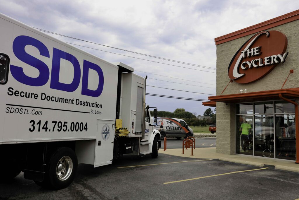 Mobile shredding trucks shred documents onsite while customer observes